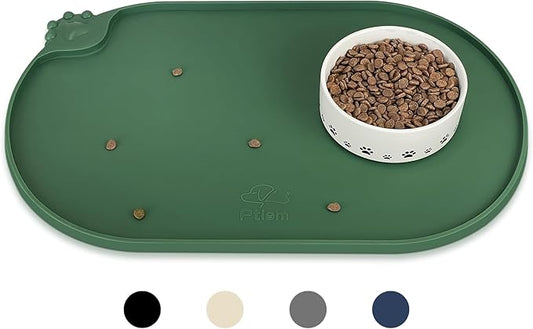 KPWACD Pet Placemat for Dog and Cat, Waterproof Silicone Dogs Feeding Bowl Mat Prevent Food and Water Overflow, High-Lips Puppy Dish Mats Suitable for Small Medium Big Pets, Hunter Green, 24" * 16"
