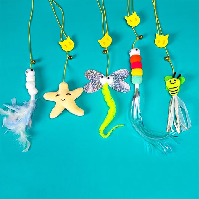 5 PCS Interactive Cat Feather Toys, Hanging Door Cat Toy Retractable Cat Teaser Toys Indoor Feather Kitten Fun Mental Physical Exercise Kitten Toys