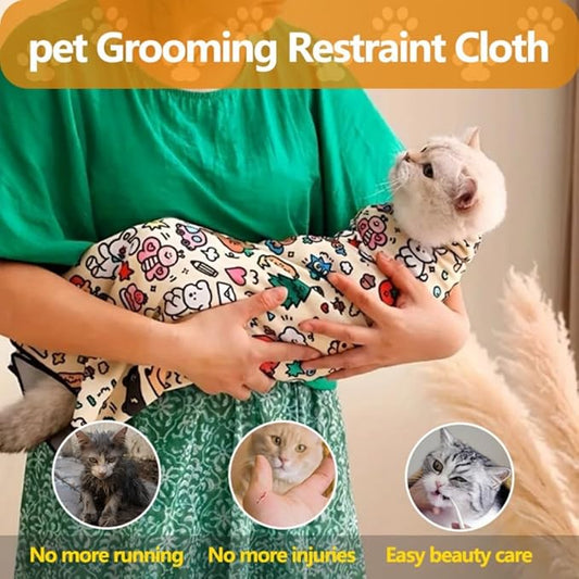 Magic Cat Wrap for Cutting Nails & Grooming, Self Adherent Fabric Wrap for Cats, Multi Functional Pet Grooming Towel Blanket, Wrap Snug and Groom for Cats, 27.6 in, Under 22 Ibs