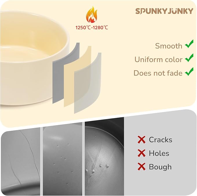 SPUNKYJUNKY 28.7OZ Ceramic Dog and Cat Bowl, Modern Cute Weighted Food Water Bowl for Replacement Beige (2 Pack)