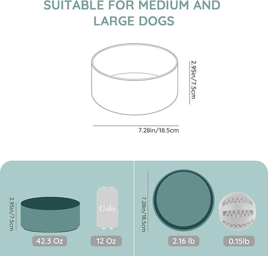 SPUNKYJUNKY 42OZ Ceramic Dog and Cat Bowl, Modern Cute Weighted Food Water Bowl for Replacement Green (1 Pack)