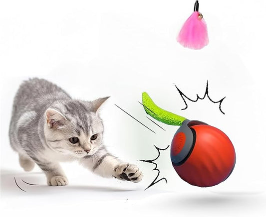 Interactive Cat Toy Ball for Indoor Cats, 2025 New Fast Self Rolling Ball Cat Toy on Carpet, Smart Interactive Automatic Cat Toy Ball for Gifts for Indoor Cats, Moving Cat Toy Ball with Tail (Orange)