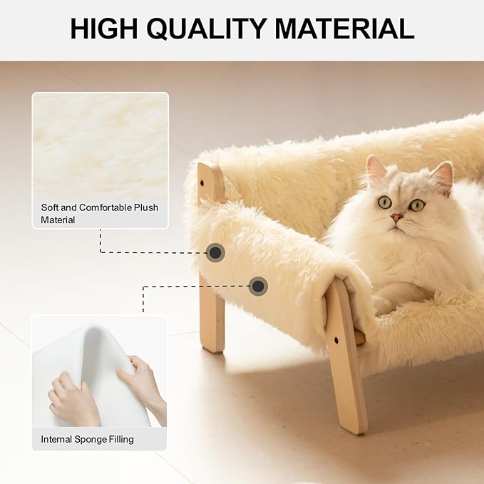 MEWOOFUN Cat Couch Bed, Pet Sofa for Indoor Cats Wooden Indoor Elevated Cat Beds with Removable Mattress Cover Suitable for Kitty, Puppy or Small Animal (Beige, Medium)