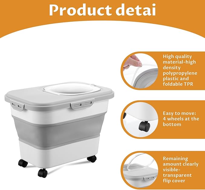 Collapsible Cat Litter Storage Bin Container with Airtight Lids, Portable Cat Litter Storage Container with Wheels, Kitchen Cereal Rice Leakproof Sealable