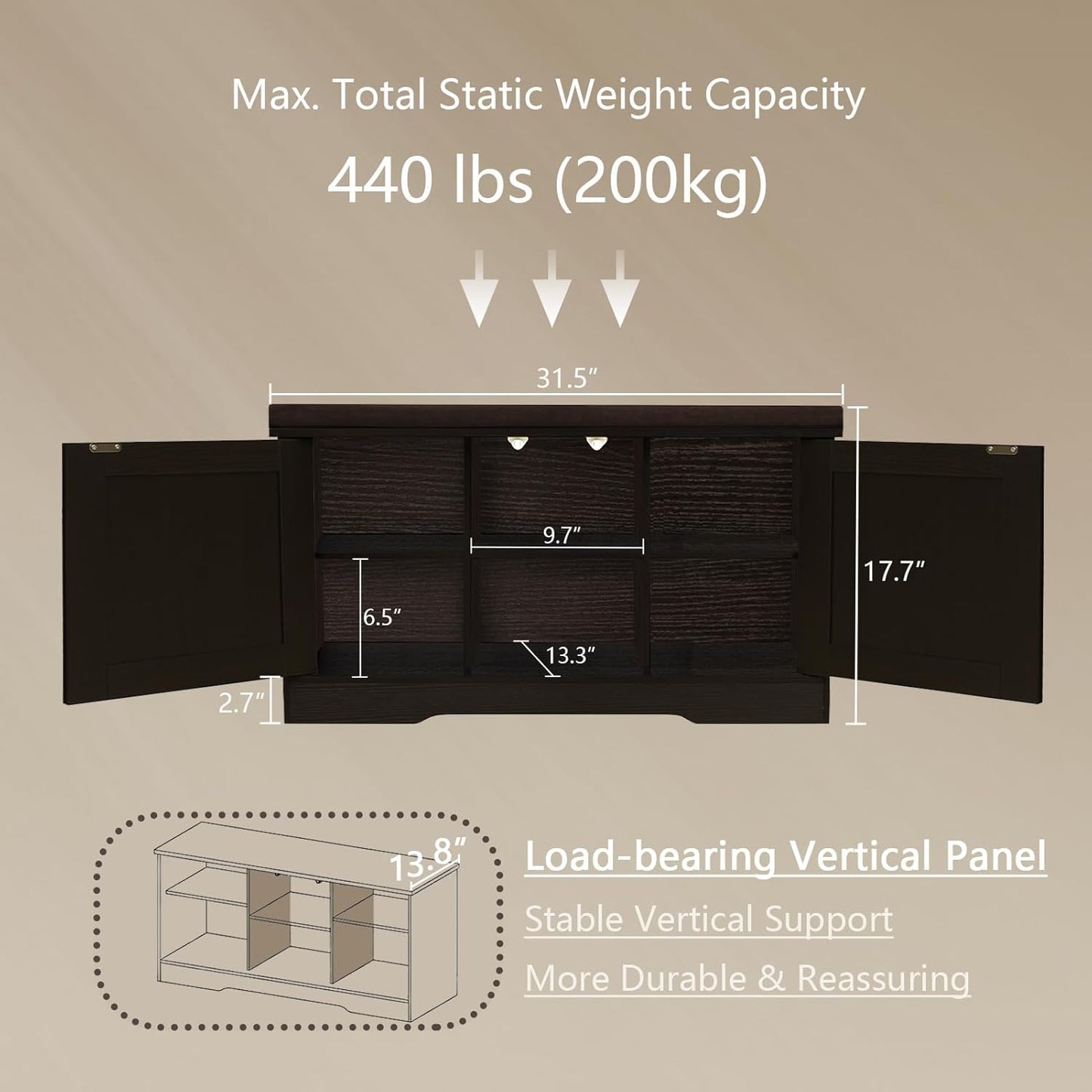 DINZI LVJ Shoe Bench, Entryway Storage Bench with Doors, Cushion, 2-Tier Shoe Rack with 6-Cubby, 31.5”L x 13.8”W Shoe Organizer Cabinet, Adjustable Shelf, Living Room, Bedroom, Espresso