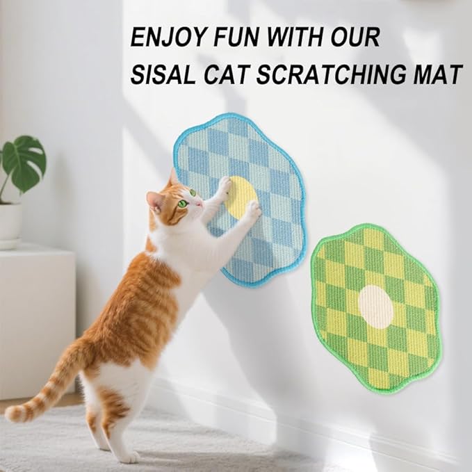 Sisal Cat Scratching Mat – Anti Scratch Furniture Protector for Walls, Couches, Cabinets, Doors & Carpet, 15.7x15.7 Inch, Shedding-Resistant Cat Scratcher with Hook and Loop Fastener (Blue)