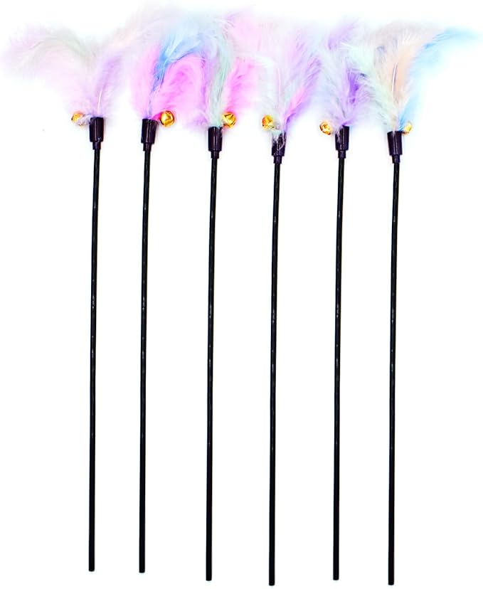 IUHKBH Cat Wands, 6 PCS Colorful Feather Wand with Bell Interactive Cat Toys, Safe for Your Kitty