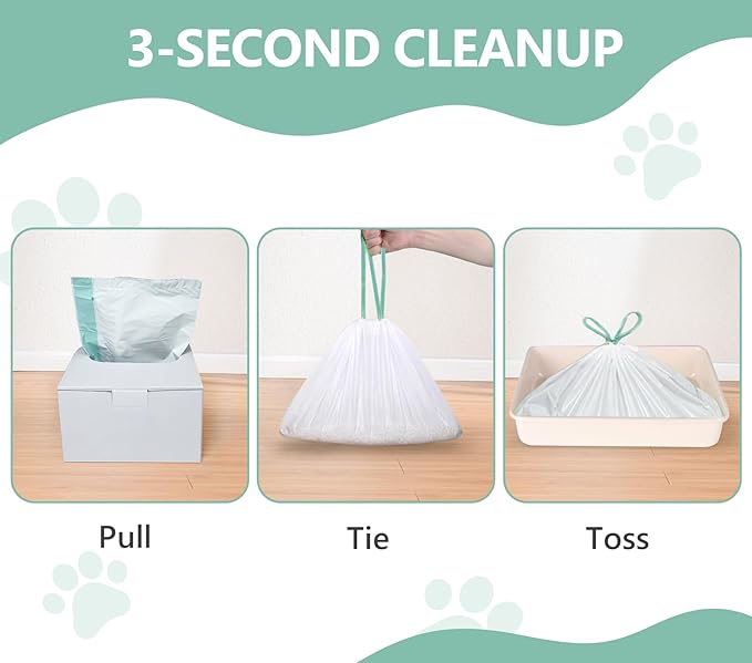 Jumbo Cat Litter Box Liners 40 Ct - Extra Large 37" x 18" Drawstring Litter Pan Liners, 2 Mil Thick Scratch-Resistant, Fits Deep Litter Pans(Pans up to 18") - Leakproof Tear Proof