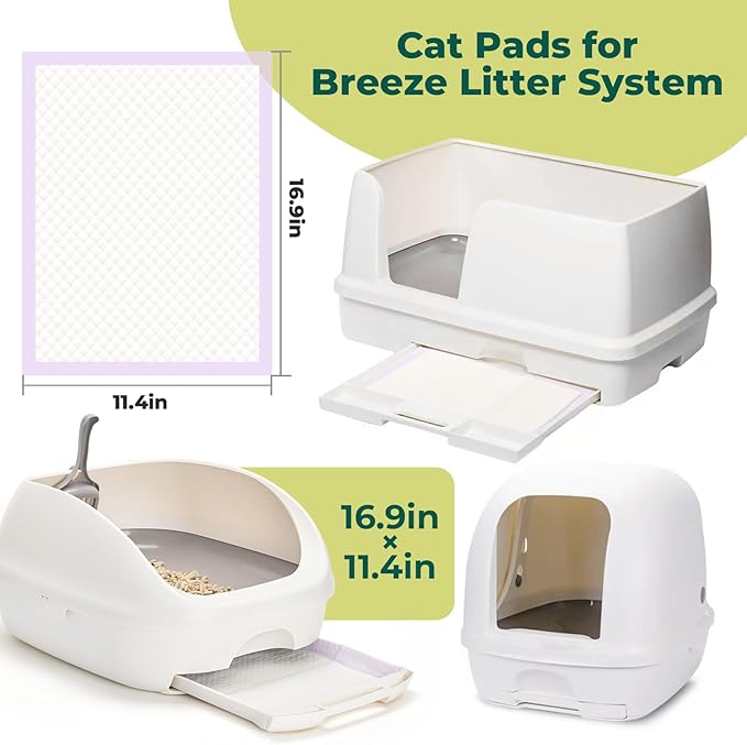 Cat Pads Refills for Tidy Cats Breeze Litter System - Super Absorbent 6-Layer Pads for Odor Control Unscented - 16.9" x 11.4" - Pack of 20 Litter Box Replacement Pads
