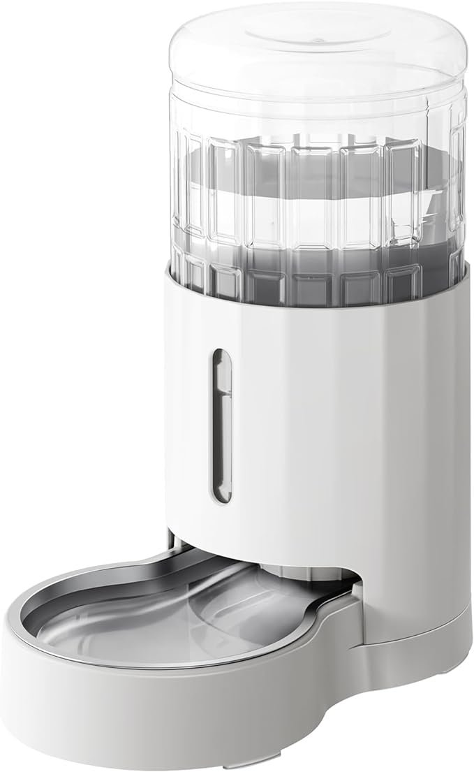 CZPET Automatic 4L/1Gal/135Oz Cat Water Dispenser with Stainless Steel Bowl, Gravity Waterer for Small Medium Dog Puppy Kitten (White)