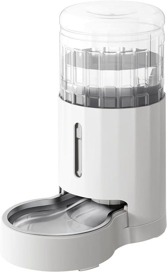 CZPET Automatic 4L/1Gal/135Oz Cat Water Dispenser with Stainless Steel Bowl, Gravity Waterer for Small Medium Dog Puppy Kitten (White)