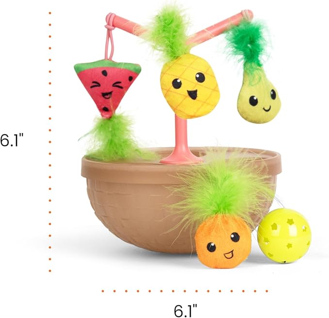 Catstages Hunt N' Wobble Fruit Bowl Wobbling Cat Toy with Five Catnip Toys, Jingle Ball, and Flingers, Multicolored