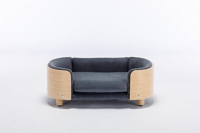 HomSof 30.7" Scandinavian Style Elevated Dog Bed Pet Sofa with Solid Wood Legs and Bent Wood Back,Velvet Cushion,Mid Size,Dark Grey