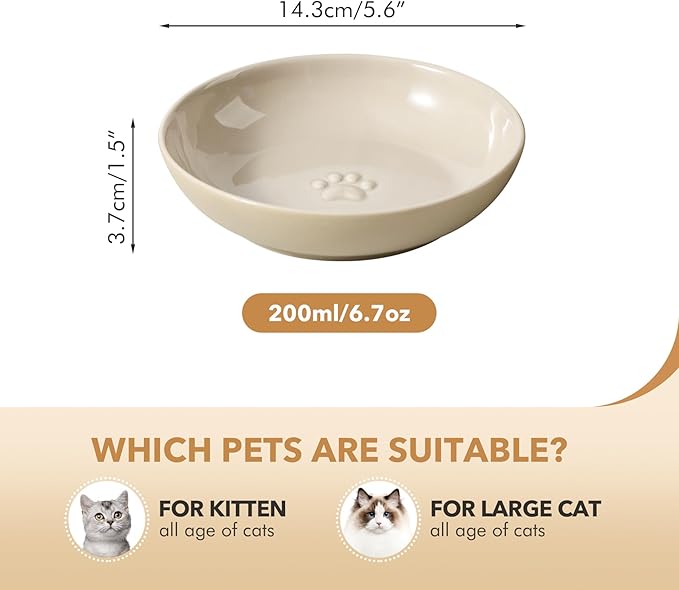 5.7'' Ceramic Wide Whisker Friendly Cat Dishes, Set of 3 Ceramic Cat Bowls, Indoor Kitten Feeding Food& Water Dish to Prevent Whisker Fatigue(3 Pcs)