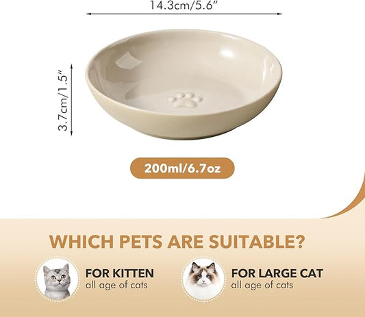 5.7'' Ceramic Wide Whisker Friendly Cat Dishes, Set of 3 Ceramic Cat Bowls, Indoor Kitten Feeding Food& Water Dish to Prevent Whisker Fatigue(3 Pcs)