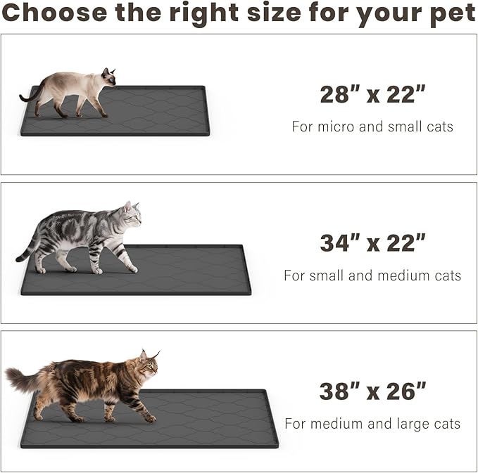 Cat Mat for Litter Box, 34" X 22" Large Silicone Cat Litter Trapping Mat, Easy Clean for Scatter Control, Soft on Kitty Paws, Waterproof, Urine-Proof, Non-Slip Kitty Litter Mat for Floor, Black