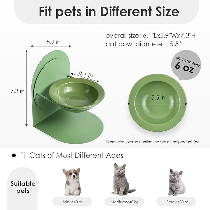 Adjustable Elevated Cat Bowl, Tilted Ceramic Cat Food Bowl with Metal Stand for Indoor Cats, Non-Spill & Non-Slip Raised Pet Feeder