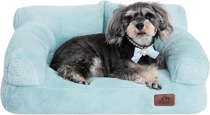 Hollypet Fluffy Plush Pet Cat Couch Sofa Soft Calming Pet Dog Sofa Beds for Medium Small Cats and Dogs, Mint Green