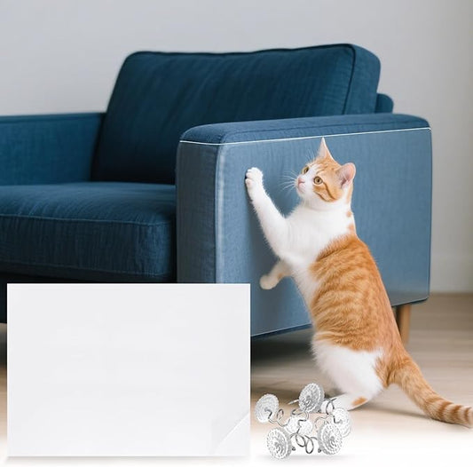 uxcell Anti Scratch Furniture Protector, 4 Sheets 17" x 12" Single-Sided Sticky Couch Protector from Cat Claws, Clear Protectors from Cats Scratching for Sofa Corners, Walls, Doors