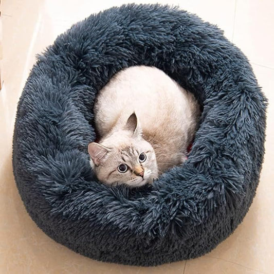 Kitty City Cat Beds - Washable 20/24 Inch, Anti-Anxiety Round Faux Fur, Thick Bottom (Dark Grey, Medium) for Indoor Cats & Small Dogs