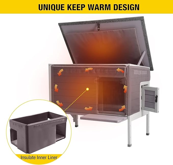 Aivituvin Cat House with Insulated Liner, Large Heated Feral Cats Shelter, Weatherproof Cat Condos for Outdoor Indoor Cats