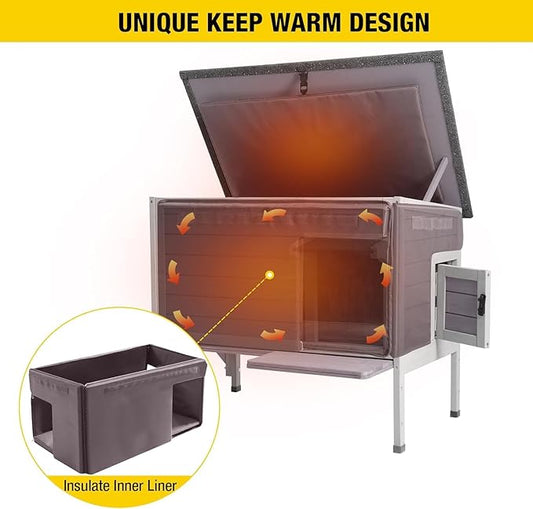 Aivituvin Cat House with Insulated Liner, Large Heated Feral Cats Shelter, Weatherproof Cat Condos for Outdoor Indoor Cats