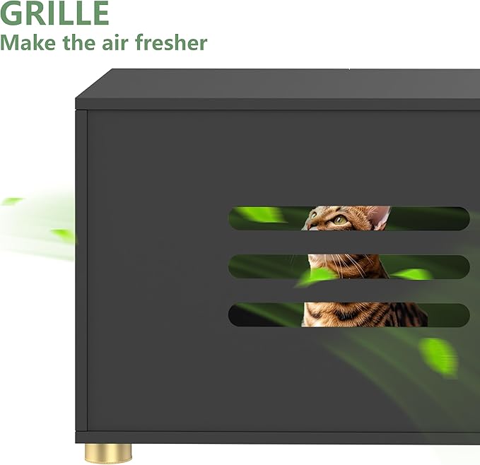 Small Litter Box Enclosure, Sleek Modern Cat Litter Box Cabinet Furniture, Wooden Cat House, End Table (Black)