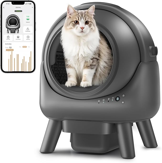 Self Cleaning Litter Box for Multiple Cats – Automatic Cat Litter Box with App Control, Odor-Free Waste Disposal, Dual Safety Sensors, Litter Bags, Grey-Qx3