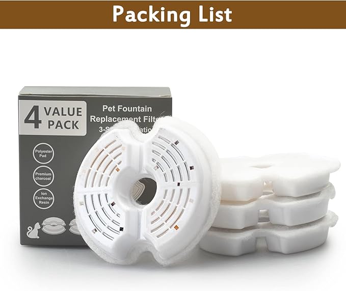 Cat Water Fountain Filters, Multiple Filtration Pet Water Fountain Replacement Filter,8 or 12 Packs of Cotton Activated Carbon Cat Fountain Filters (Filter 4 Pack)