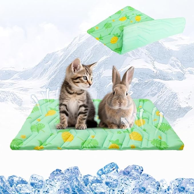 KOOLTAIL Cat Cooling Mat, Upgraded Two Sided Cooling Pad for Dogs Cats Puppy, Soft Pet Sleeping Blanket Keep Cool in Summer with Cute Fruit Pattern, Washable Waterproof for Crate Sofa Bed, Green S