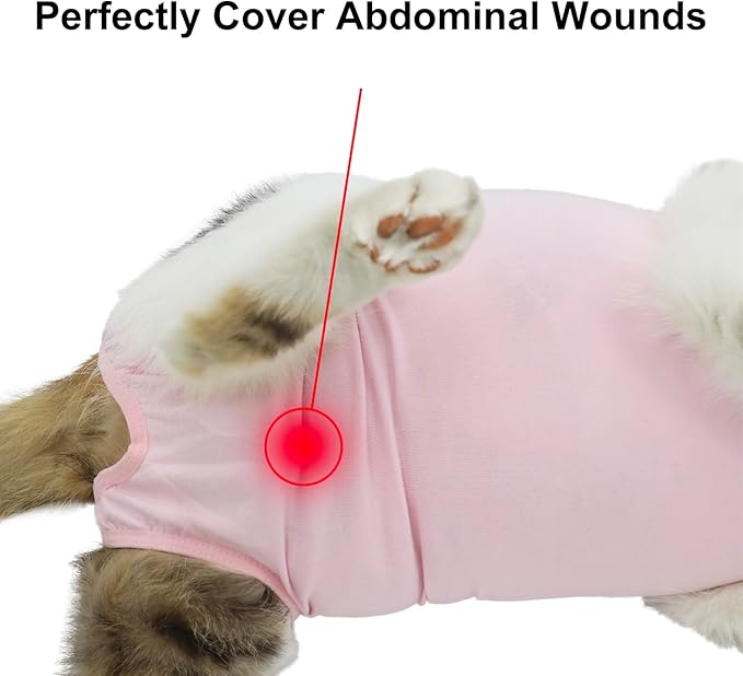 Cat Recovery Suit, Surgical Recovery Clothes for Abdominal Wound or Skin Disease, Cats Onesie After Surgery and Spay, E-Collar Alternative Pajama Suit (Pink, Medium)