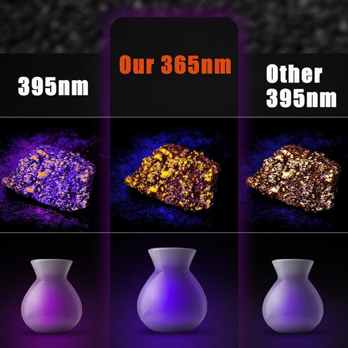 UniqueFire 365nm Black Light UV Flashlight with 5 LEDs Professional UV Light, 50W Powerful Blacklight Flashlight Rechargeable for Pet Urine Finding & Mineral, Antique Detection, Scorpion Search, etc