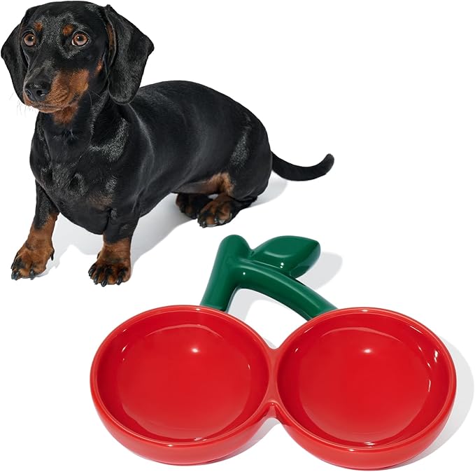 VETRESKA Ceramic Pet Bowl Tilted Design Pet Feeder for Food and Water Anti Vomit Cat Bowls for Indoor Cats Cute Cherry Cat Bowl Dishwasher Safe