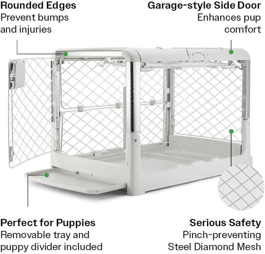 DIGGS Revol Collapsible Dog Crate with Wheels - Premium Portable Dog Crate - Safe, Stylish, and Convenient Indoor Kennel (Ash, Medium)