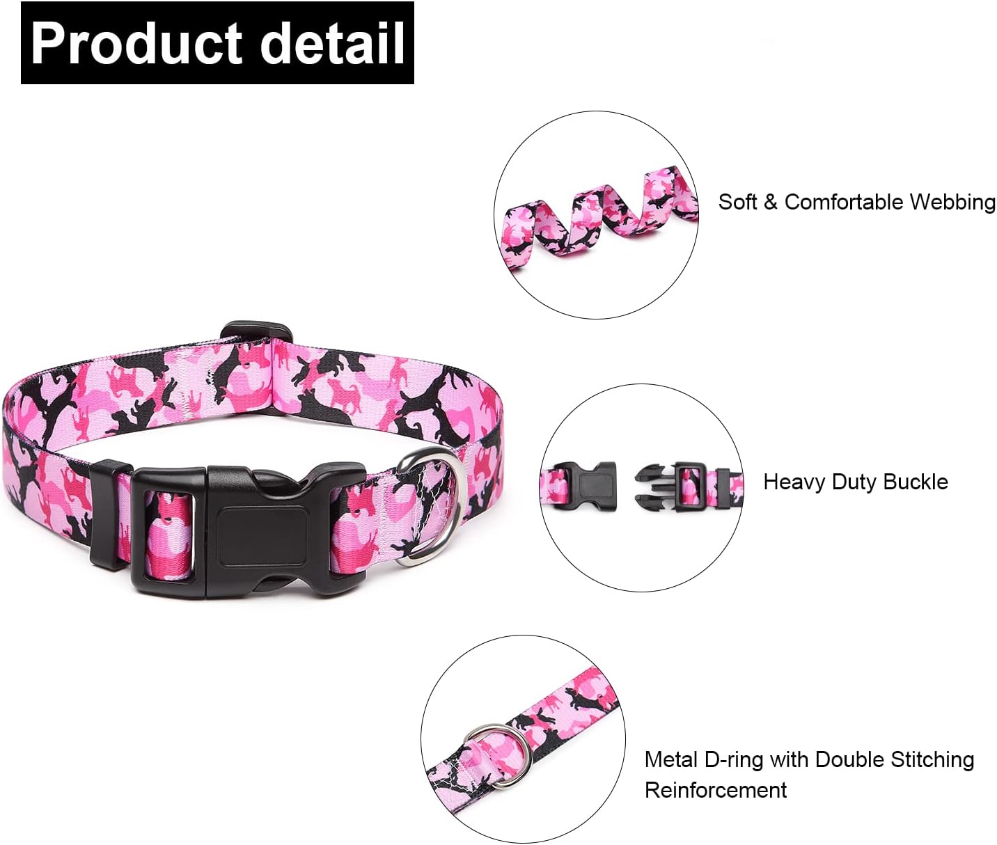 Mercano Adjustable Dog Collar - Special Design Patterns, Soft Nylon Comfortable Sturdy Pet Collar for Small Medium Large Dogs (L, Dog Camouflage Pink)