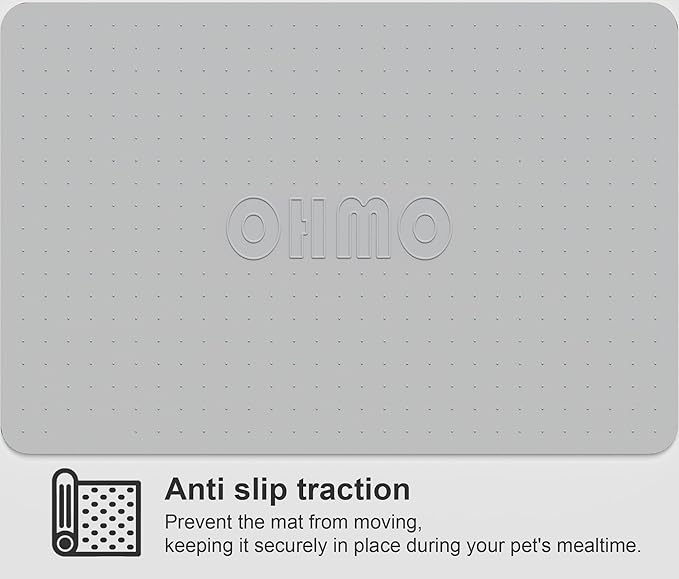 OHMO Dog Food Mat, Silicone Waterproof Cat Food Mat, Non-Skid Spill Proof Pet Feeding Mat for Food and Water, Easy to Clean Dog Placemat(Ash, 18.9" x 11.8")