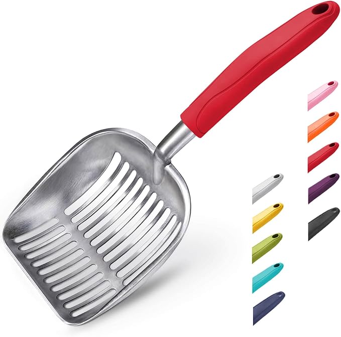 WePet Cat Litter Scoop, Aluminum Alloy Sifter, Kitty Metal Scooper, Deep Shovel, Long Handle, Poop Sifting, Kitten Pooper Lifter, Durable, Heavy Duty, for Litter Box