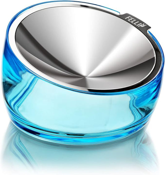 Felli Oblik Elevated Cat Bowl Removable Stainless Steel Wide Dish for Dry Wet Food Feeding & Dishwasher Clean, Slanted Whisker Fatigue Friendly Metal Plate + Acrylic Base Non Slip (0.5Cup Sapphire)