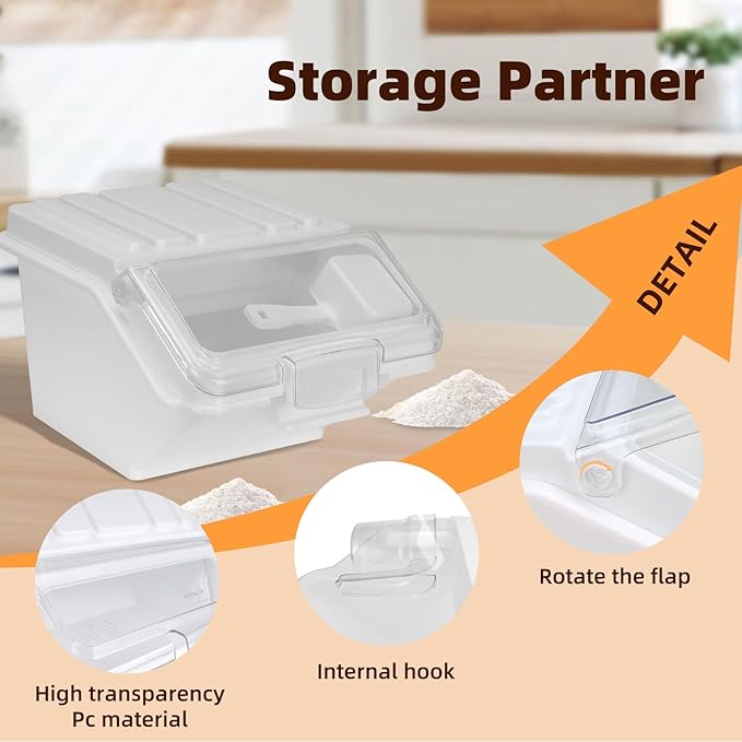 22LB Airtight Flour Storage Container With Scoop for Dry Food, Sugar, Baking Supplies,Rice.BPA Free Ingredient Storage Bin，Pet Food Storage Container Dog Cat Birds Food Bin (22 LB)