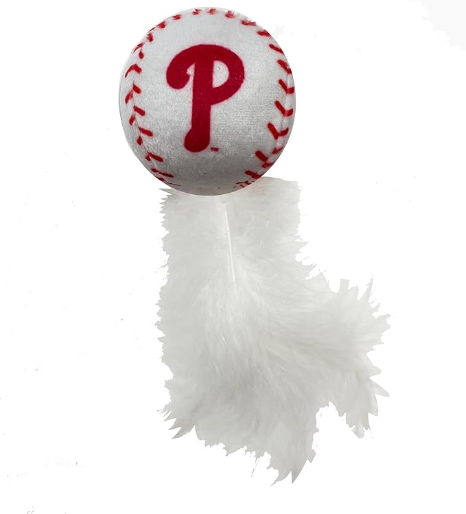 Best Plush CAT Toy - MLB Philadelphia Phillies Complete Set of 3 Piece Cat Toys Filled with Catnip. Incld: 1 Baseball Cap Cat Toy, 1 Baseball Cat Toy with Feathers & 1 Beer Bottle. Team Logos