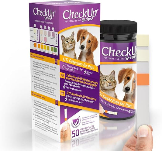 CheckUp Cat and Dog UTI Urine Test Strips | 3 Parameters CheckUp in 1- a More Detailed Test of 3 UTI Related Markers - pH, Nitrite and Leukocytes Levels x50