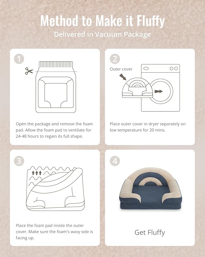 Blissful Diary Foam Dog Bed Medium Size, Pet Sofa with Washable Cover and Waterproof Liner, Soft Teddy Plush with Rainbow Design (Blue)