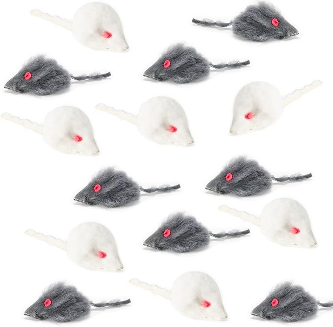 Yangbaga Mice Rattle 14 Pack, Cat Toys Rainbow Mice for Cats and Kittens (14 pcs BLK&WHT)