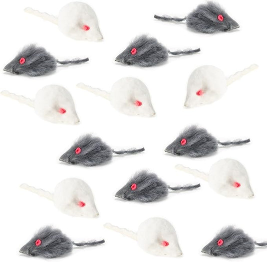 Yangbaga Mice Rattle 14 Pack, Cat Toys Rainbow Mice for Cats and Kittens (14 pcs BLK&WHT)