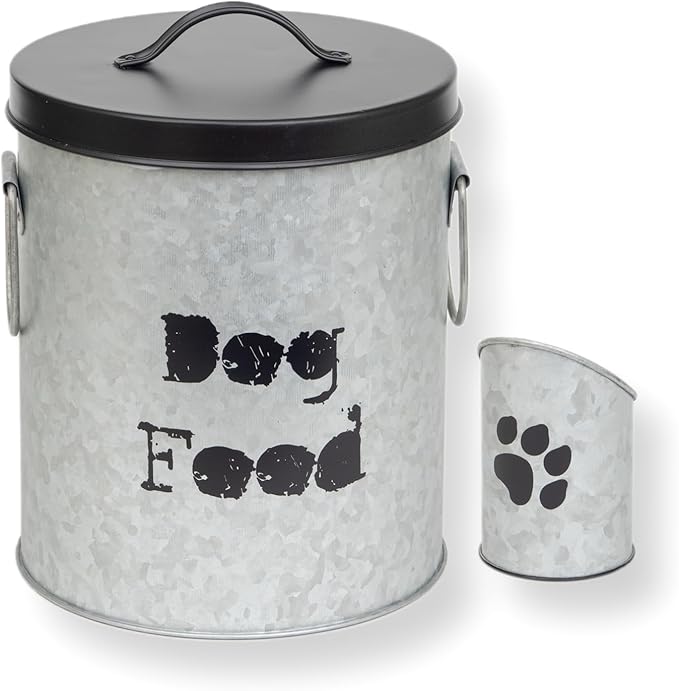 Small Dog 20lb Pet Food Storage Canister Dog Bin with Scoop – Durable & Airtight for Freshnesss, Minimalist Design & Recyclable, Small Metal Container for Kitchen Countertop