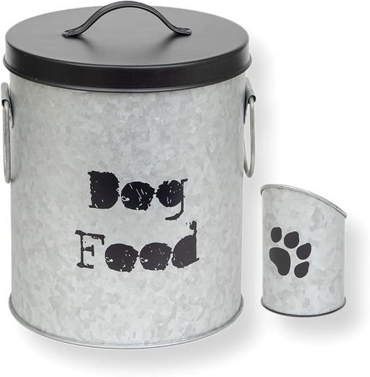 Small Dog 20lb Pet Food Storage Canister Dog Bin with Scoop – Durable & Airtight for Freshnesss, Minimalist Design & Recyclable, Small Metal Container for Kitchen Countertop
