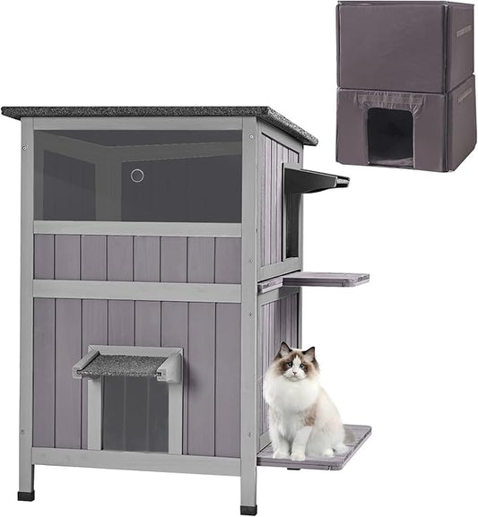 Gutinneen Outdoor Cat House with Insulated Liner for Winter Feral Kitty Shelter Waterproof Grade for Outdoor and Indoor Use,2-Story…
