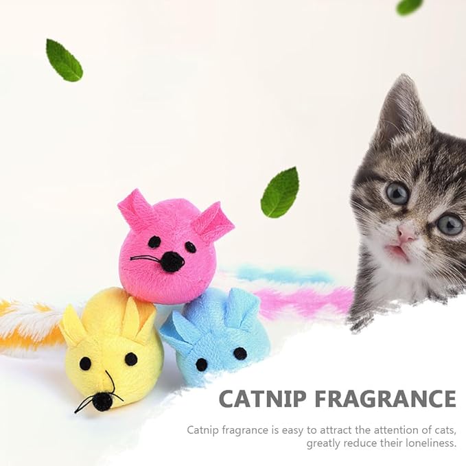 BESPORTBLE 3Pcs Colorful Catnip Plush Mice - Interactive Cat Teaser for Indoor Cats Engaging Chewing