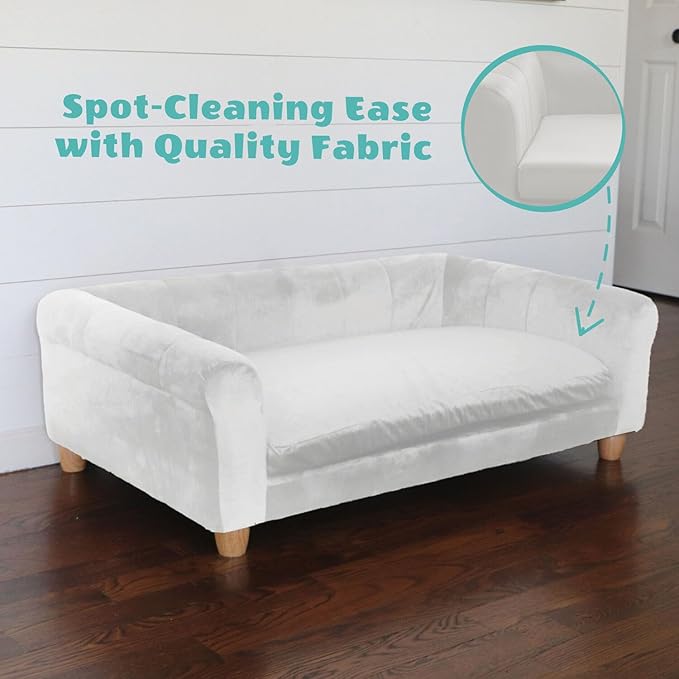 Critter Sitters 42-In. Elegant Cream Faux-Velvet Rectangular Dog Sofa for Medium and Large Dogs, Durable Elevated Dog Sofa Bed, Comfortable Dog Couch, Modern and Stylish Dog Sofa for Large Dogs