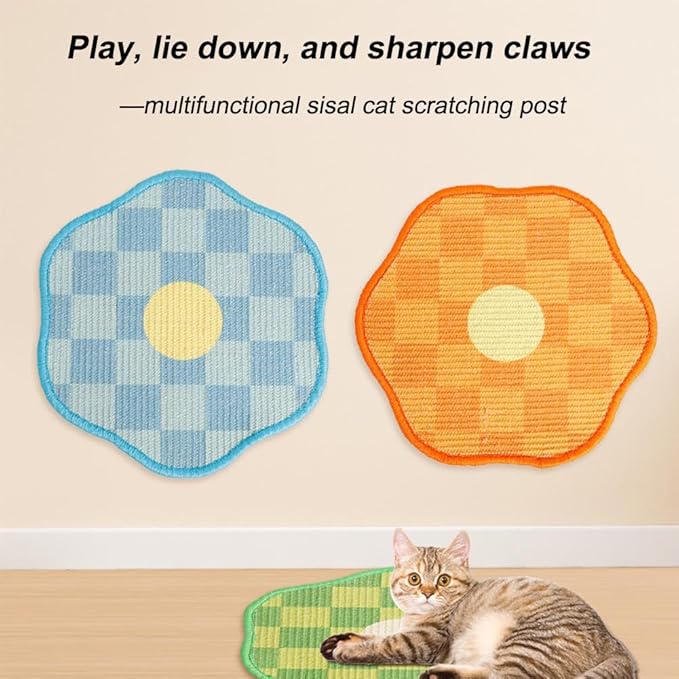 Sisal Cat Scratching Mat – Anti Scratch Furniture Protector for Walls, Couches, Cabinets, Doors & Carpet, 15.7x15.7 Inch, Shedding-Resistant Cat Scratcher with Hook and Loop Fastener (Blue)
